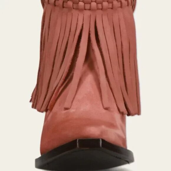 NWB $358 FRYE Sacha Short Fringe Suede Ankle Bootie Rose Pink Western Boho Sz 7 - Picture 4 of 7